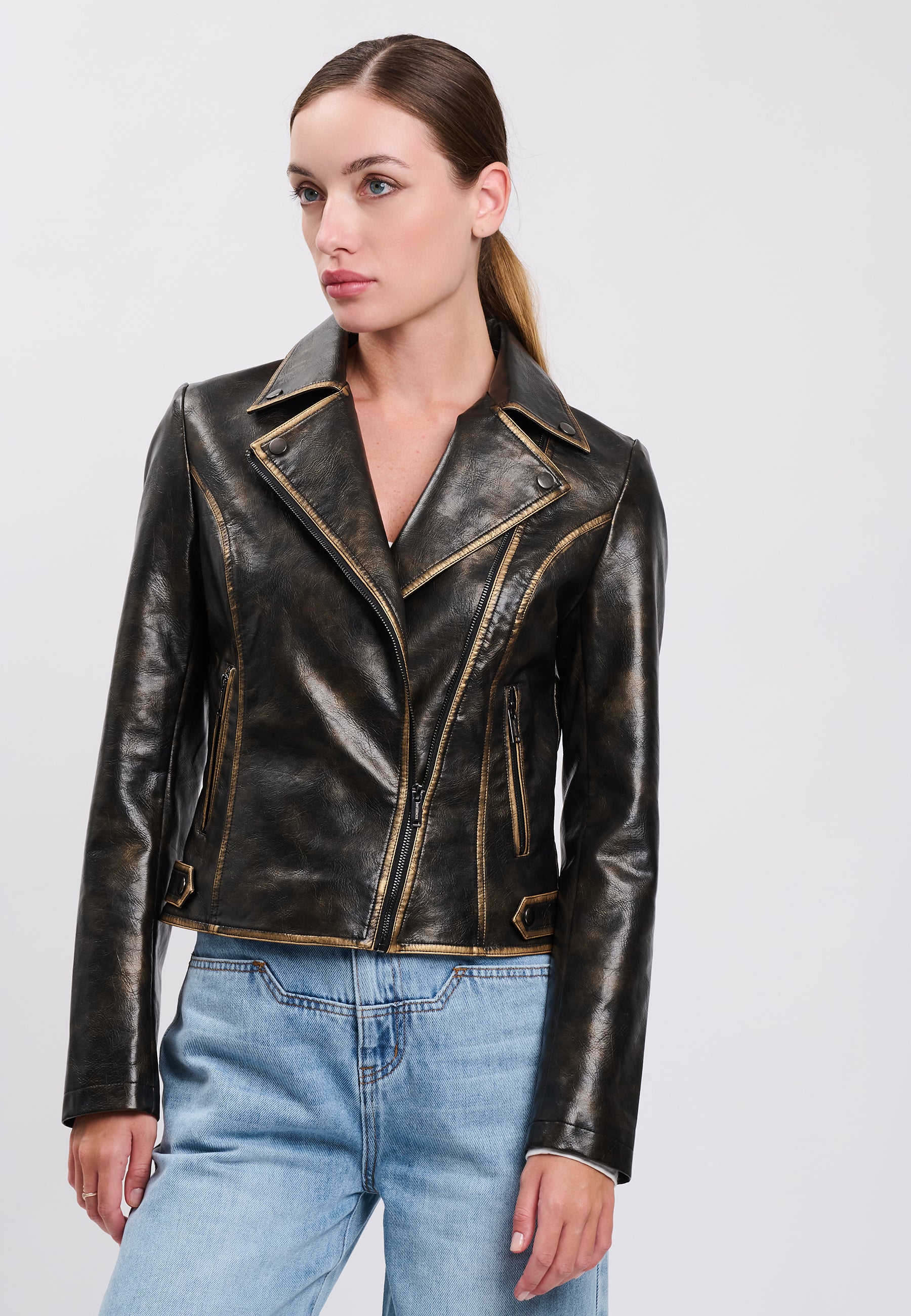 FAUX LEATHER JACKET Brown 04N997