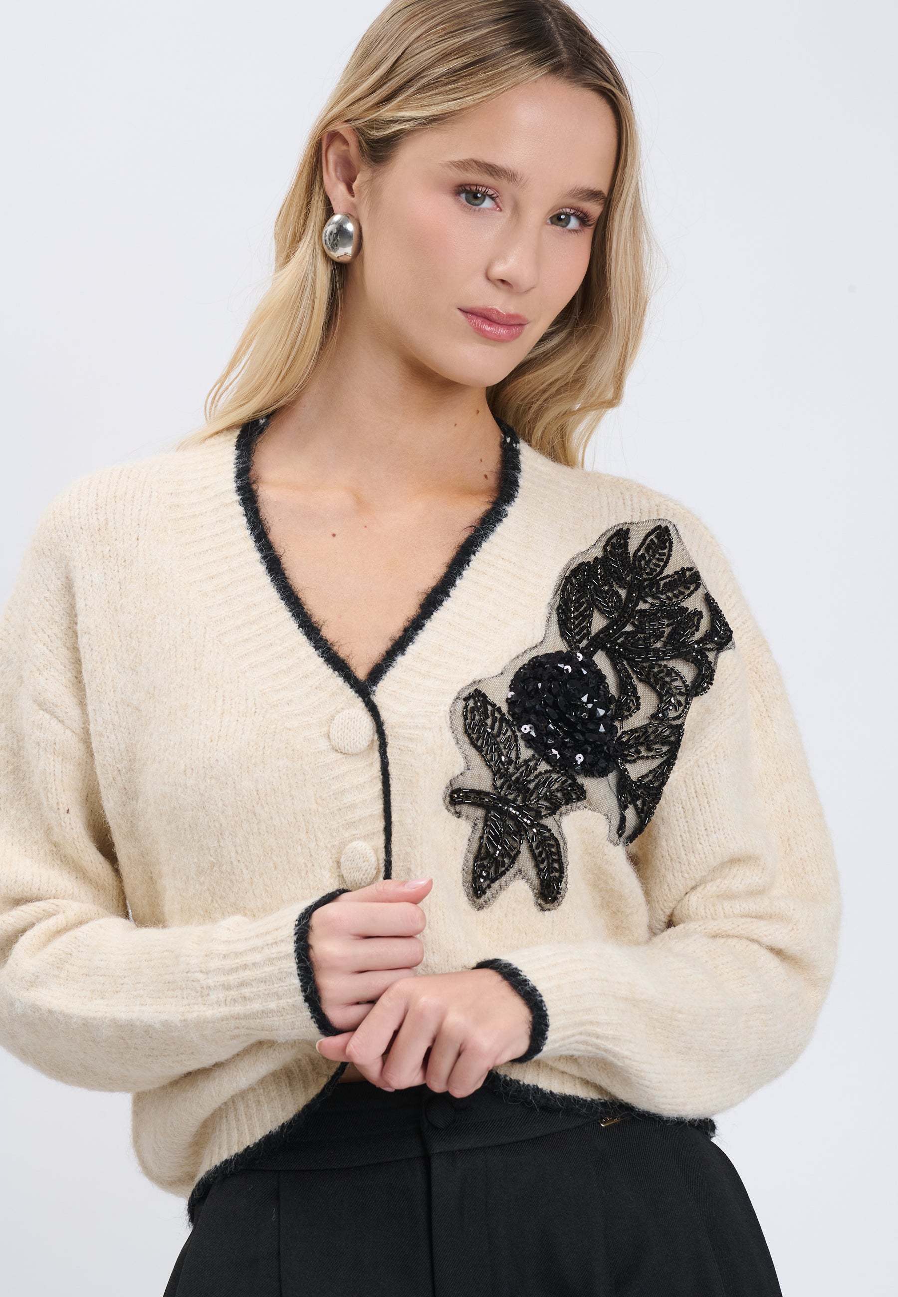 CARDIGAN Ivory/Black 04V077