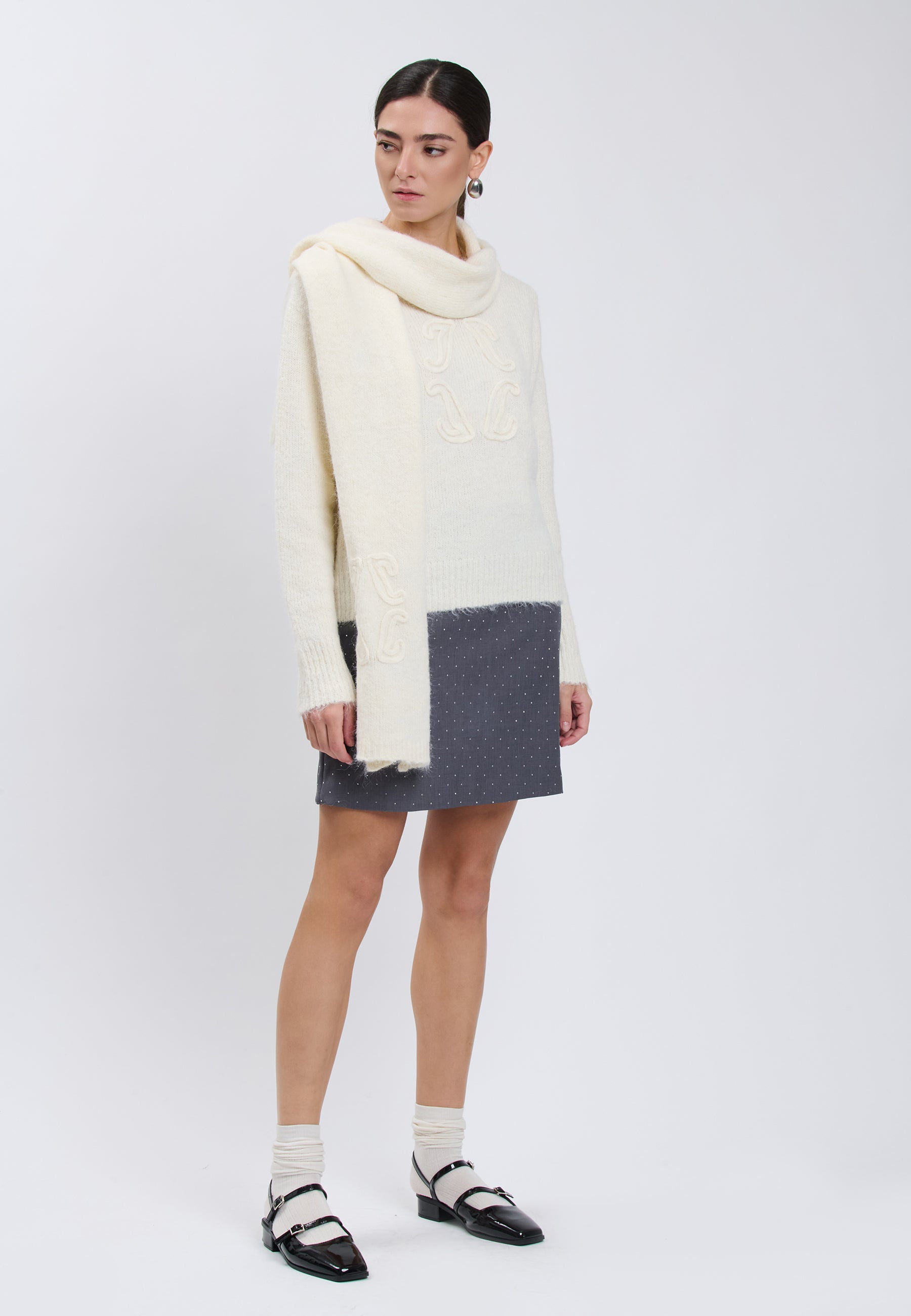 PULL + KNITTED SCARF Ivory 04V080