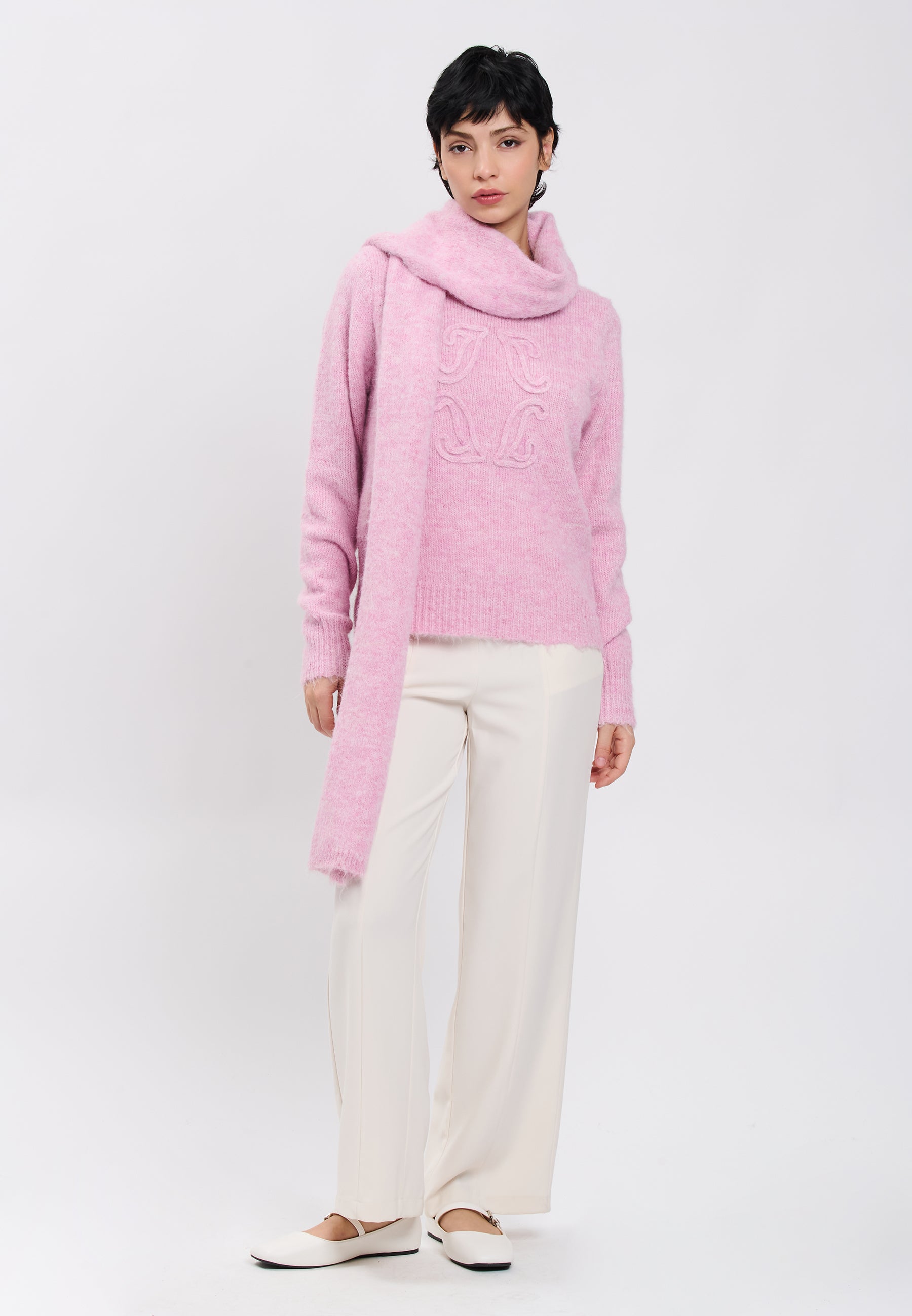 PULL + KNITTED SCARF Lilac Pink 04V080