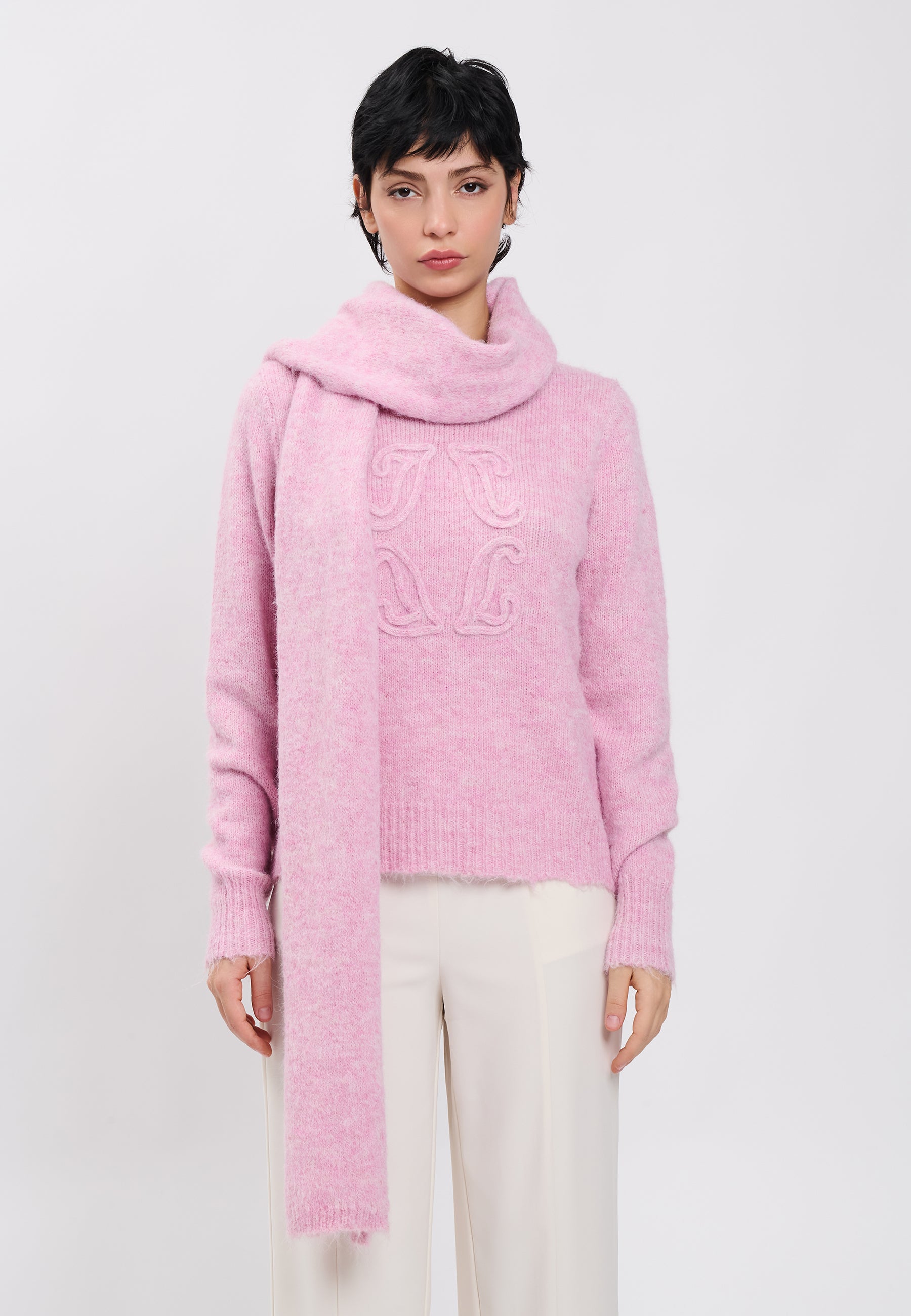 PULL + KNITTED SCARF Lilac Pink 04V080