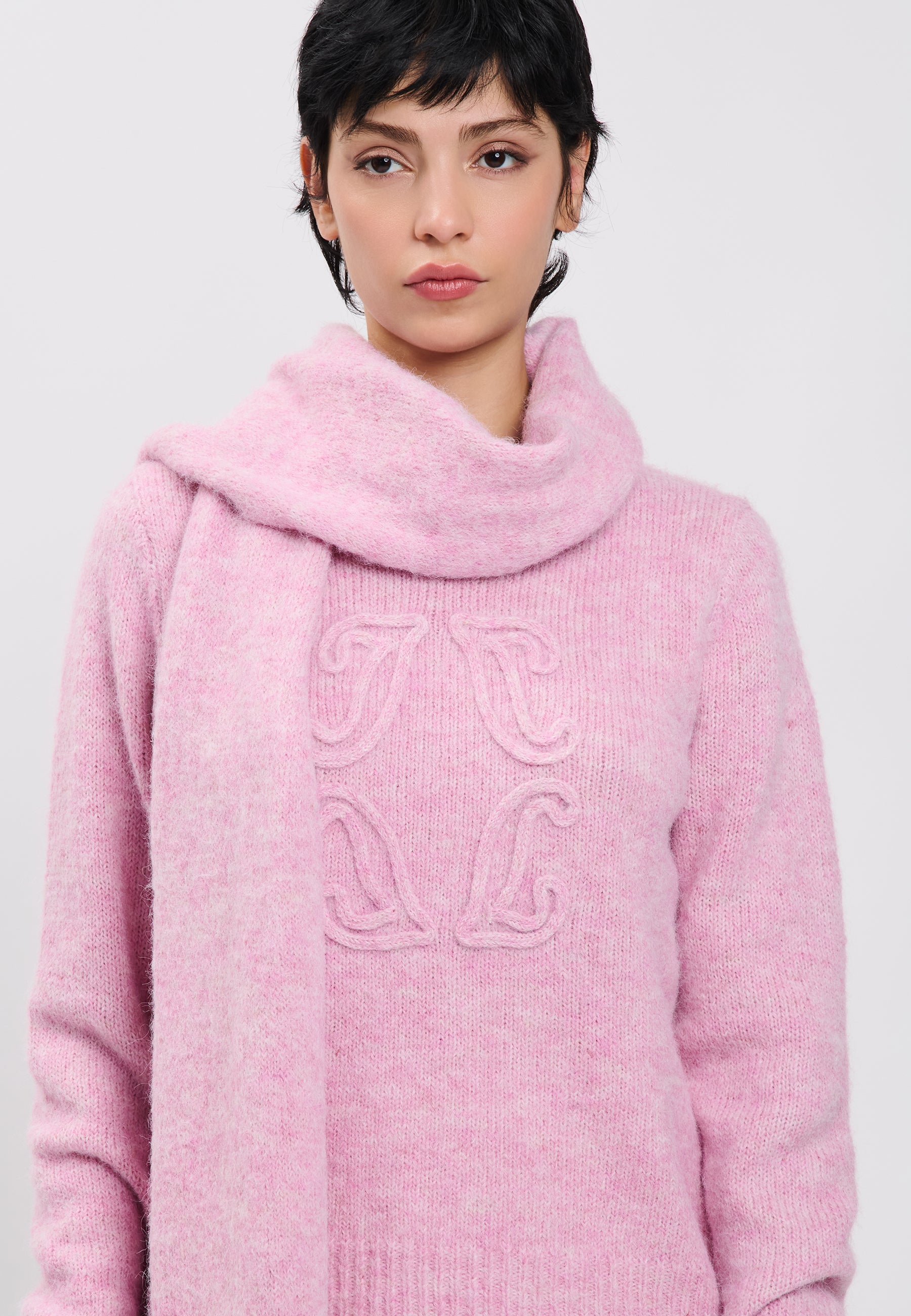 PULL + KNITTED SCARF Lilac Pink 04V080