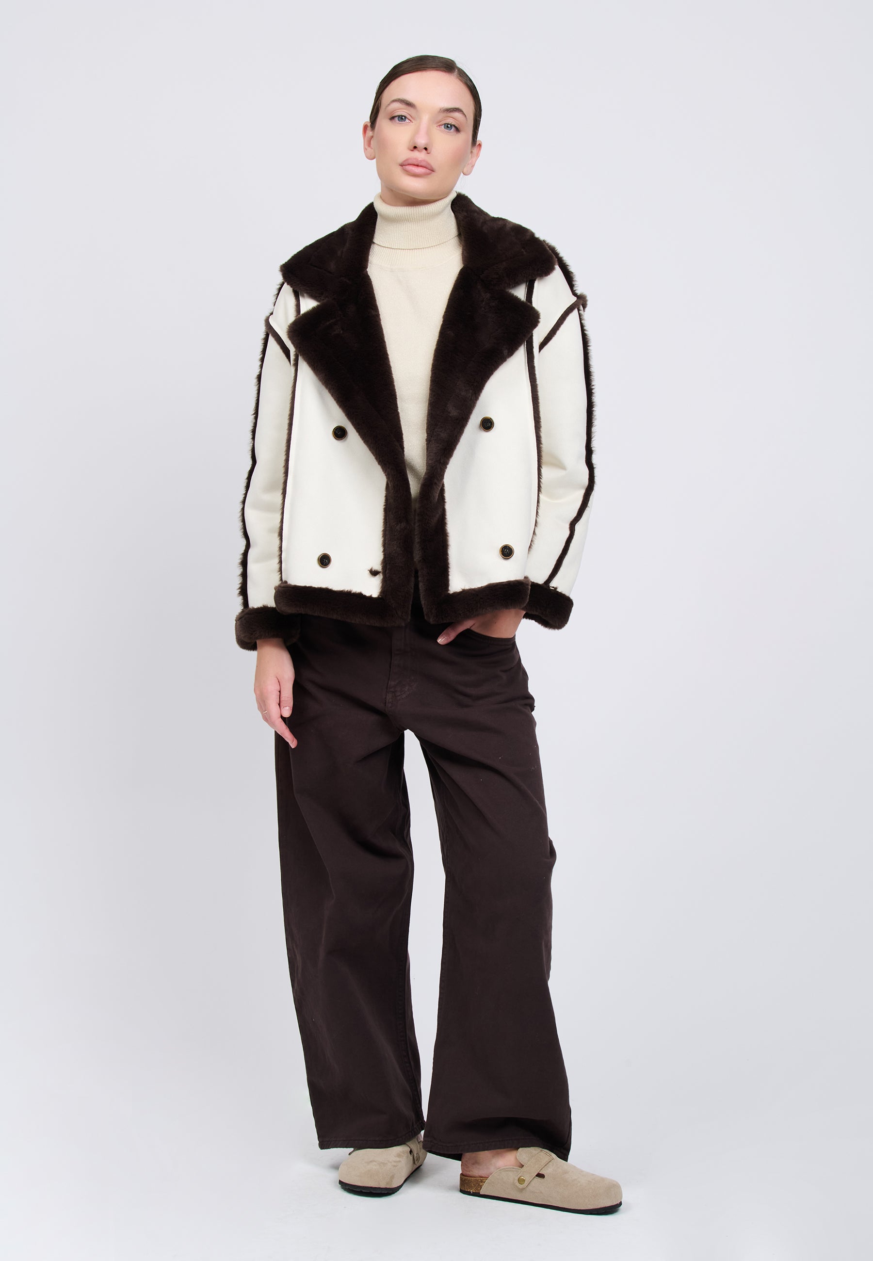 ECO SUEDE JACKET Ivory/Brown 04Z3655