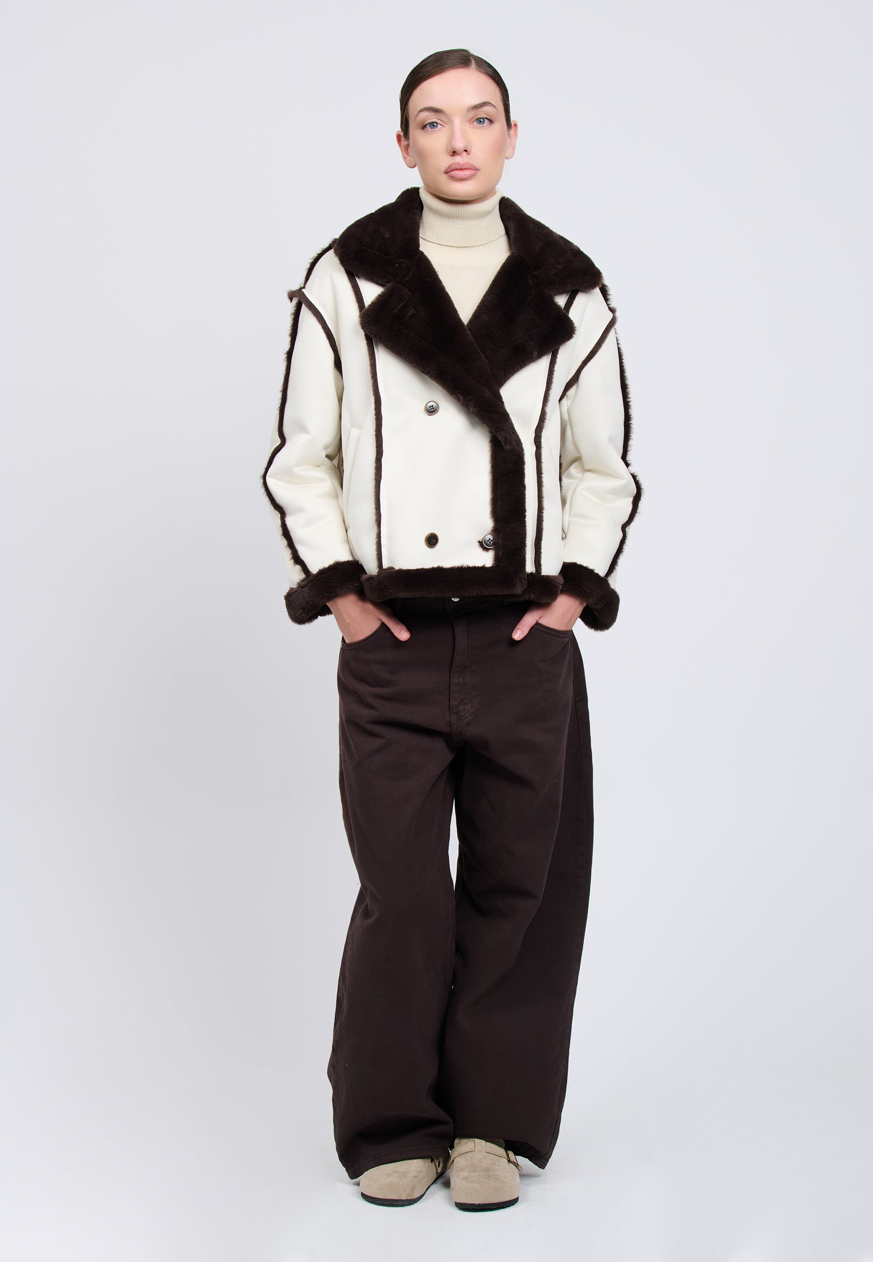 ECO SUEDE JACKET Ivory/Brown 04Z3655