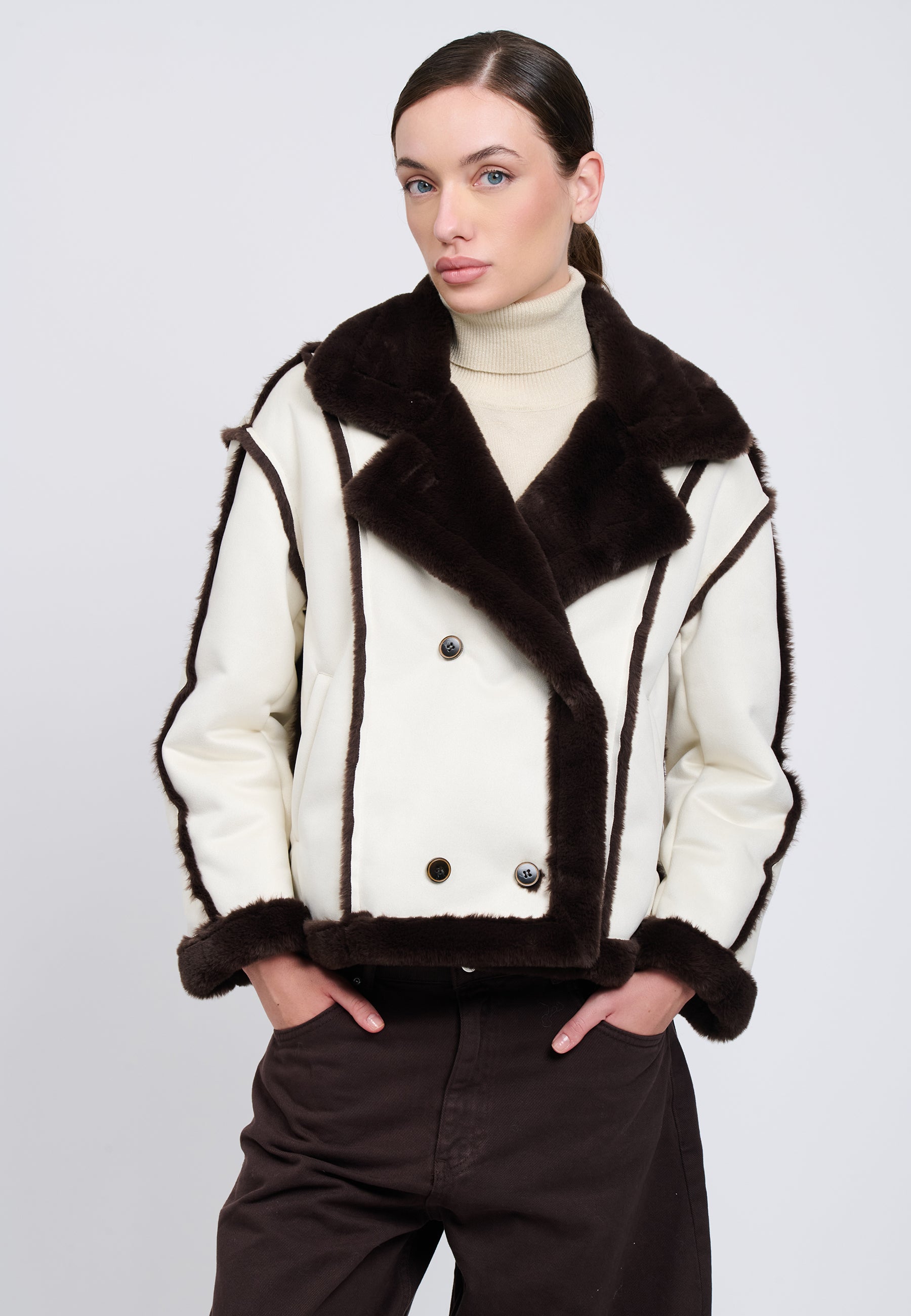 ECO SUEDE JACKET Ivory/Brown 04Z3655