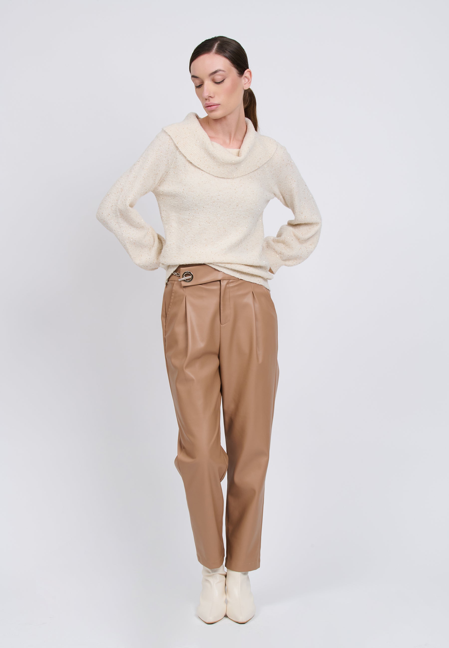 FAUX LEATHER PANTS Camel 04Z3842